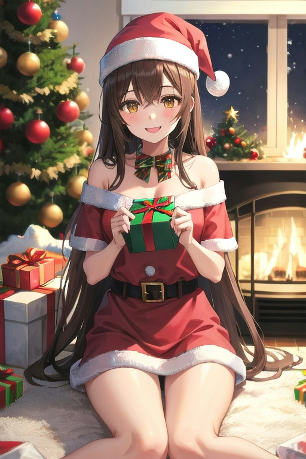 暖炉の前のなごみサンタさん🎄🎅🏻🔥.*