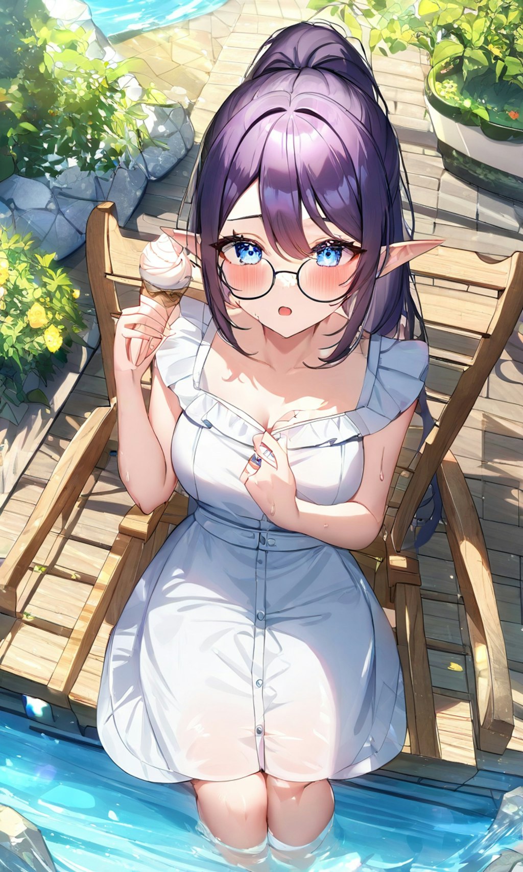 水辺でアイスクリームを食べる Eating ice cream by the water