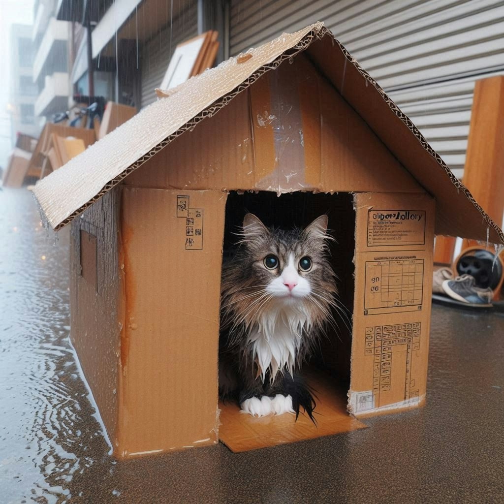 超合金ダンボールハウスに住む猫