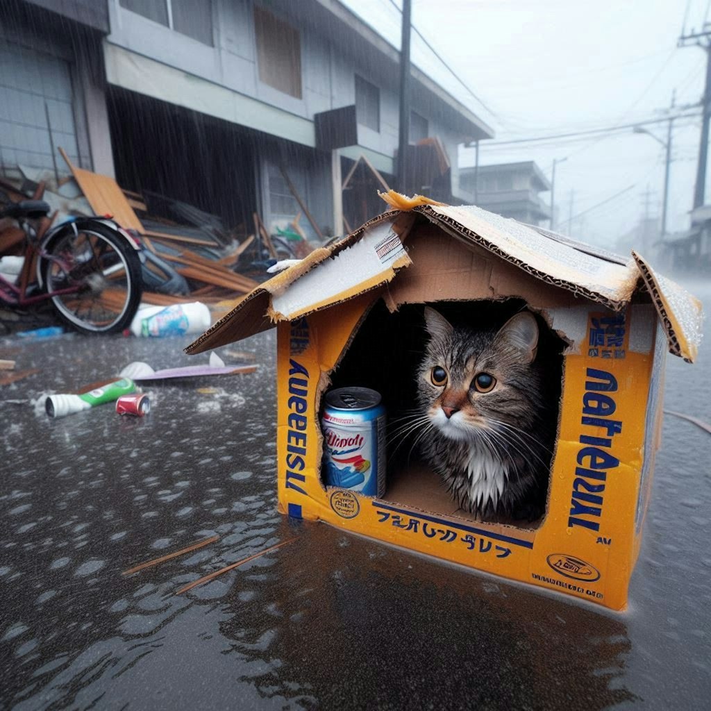 超合金ダンボールハウスに住む猫