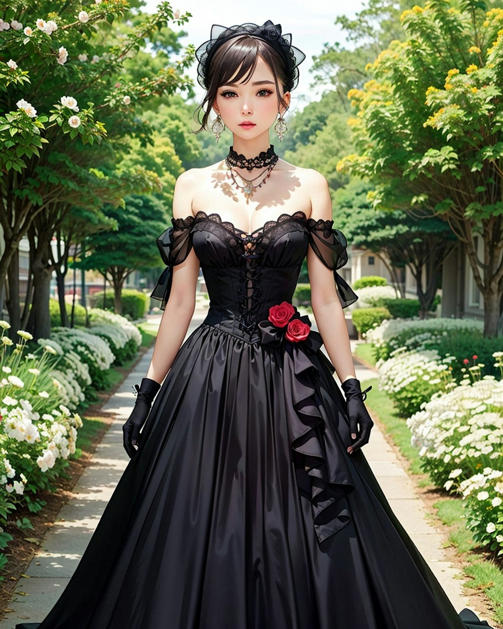 花畑の黒いドレス