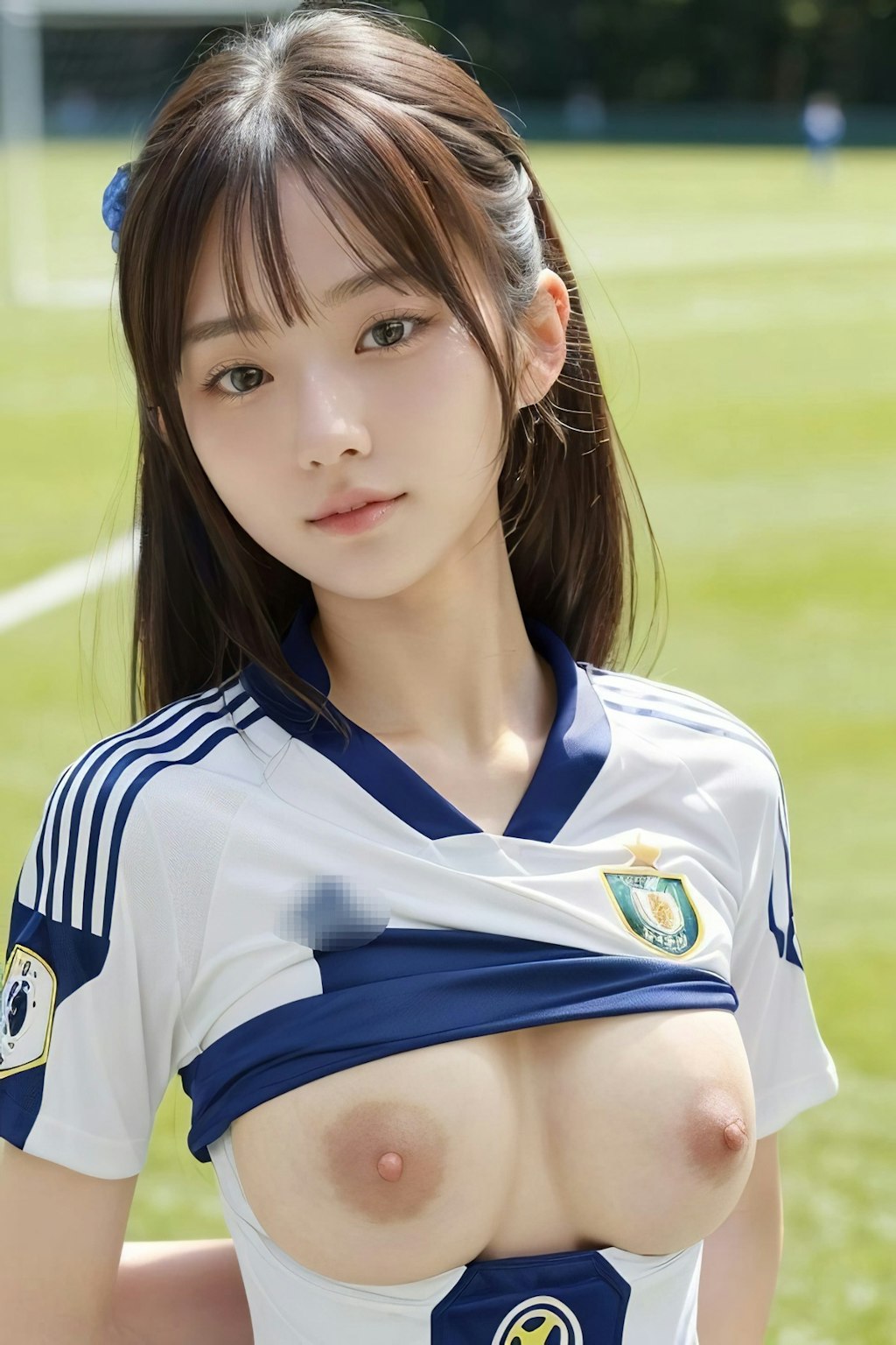 おっぱいを見せつけるサッカー女子❤