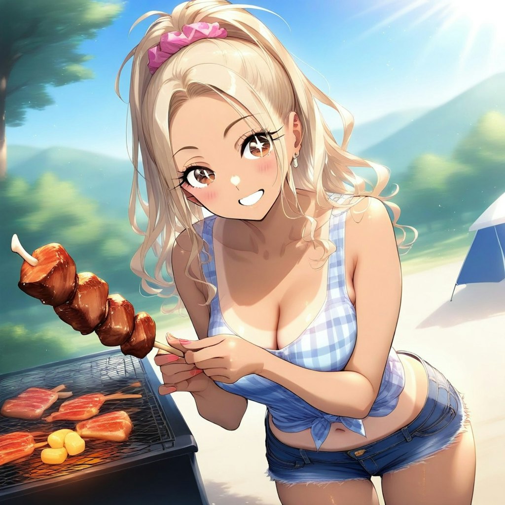 キャンプに来てBBQにはしゃぐYuiちゃん