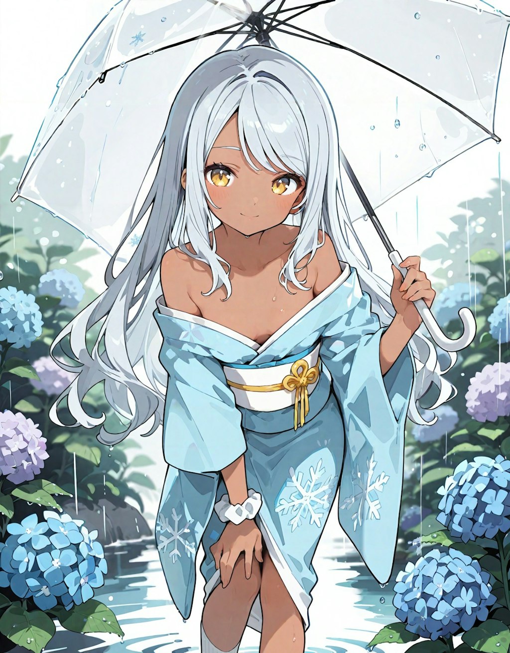あじさいと雨