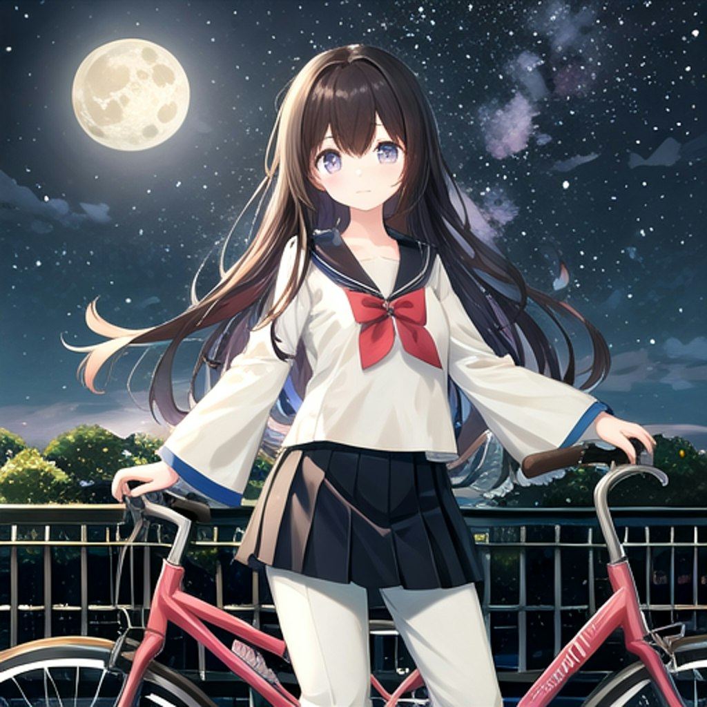 セーラー服の少女と自転車