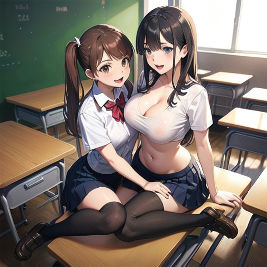 schoolgirls on desk