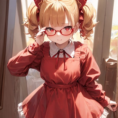 赤い服のメガネ少女