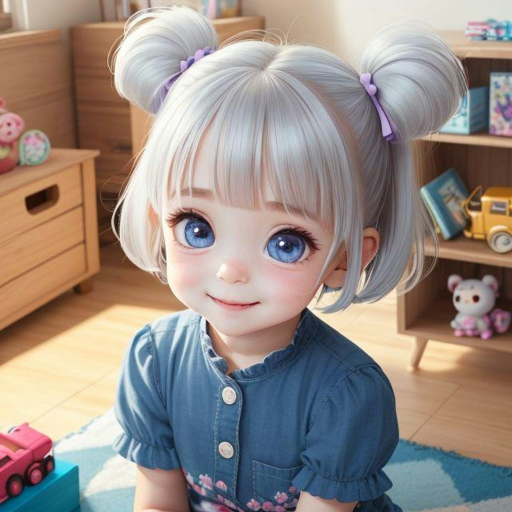 お団子ヘアーの子供