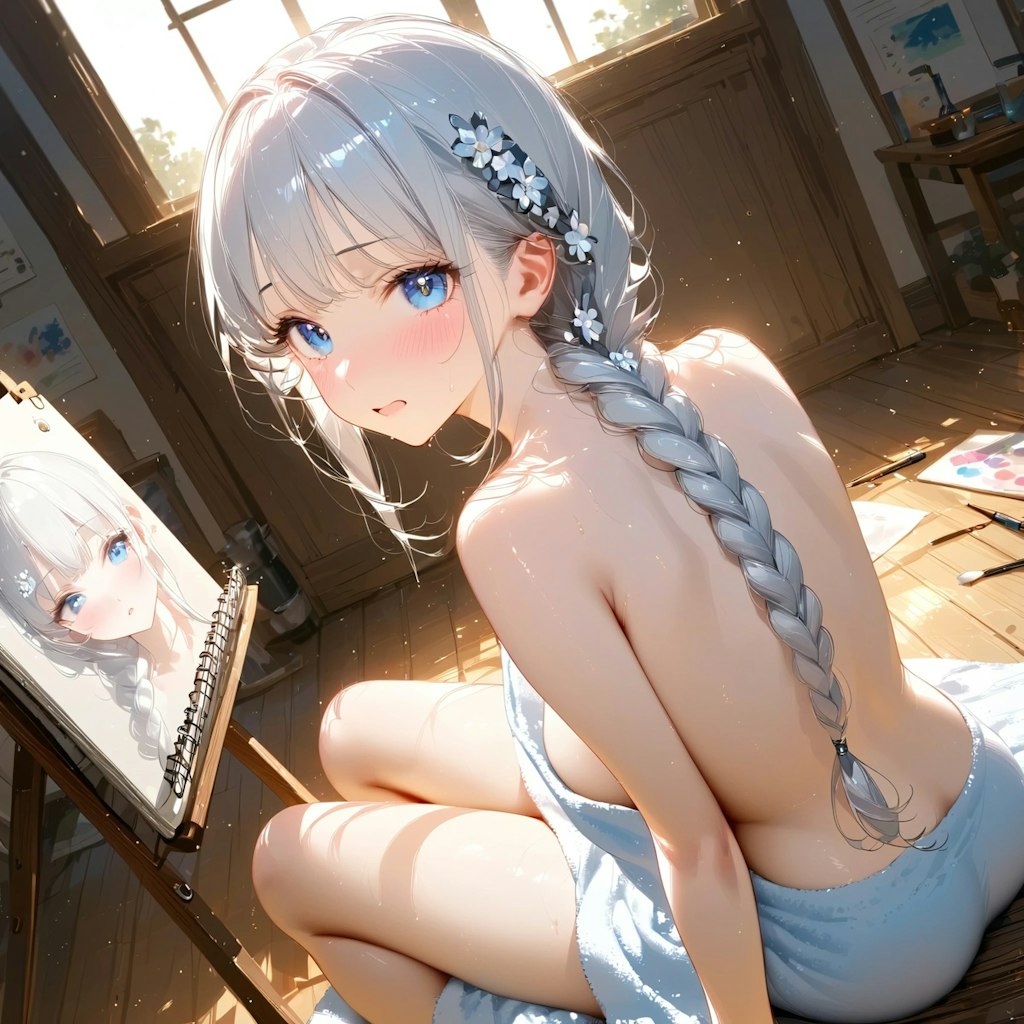絵のモデルに挑戦！　きれいに描いてね…