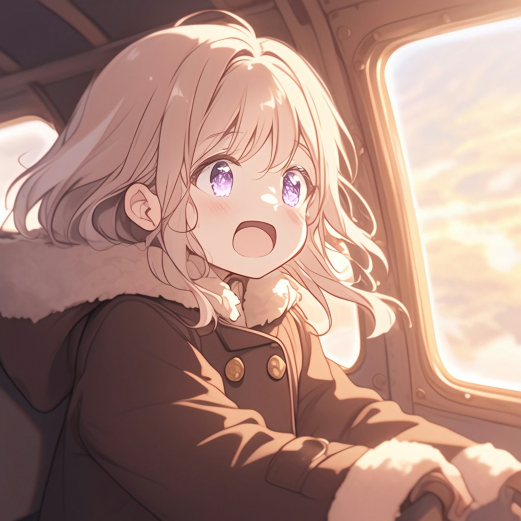 プロペラ飛行機に乗っている女の子 Girl in a prop plane