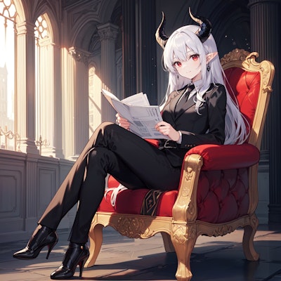 椅子に座って書類を読む銀髪竜姫