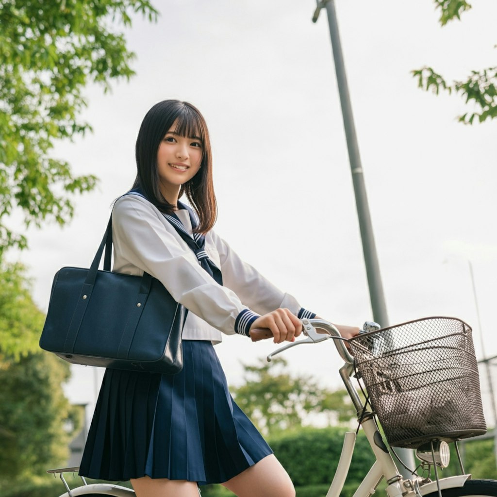 チャリ制服女子