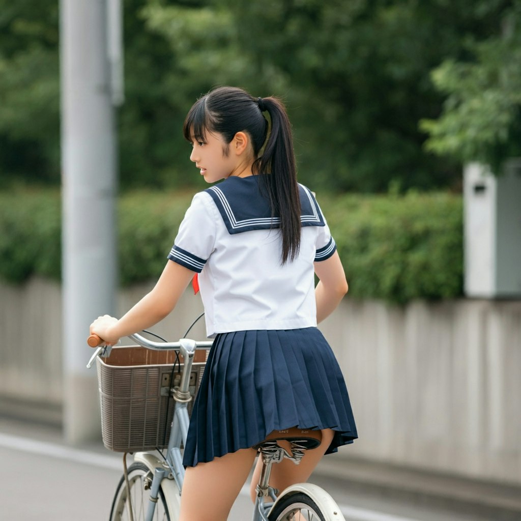 チャリ制服女子