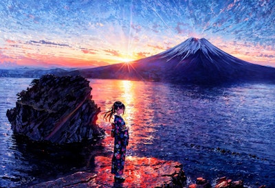 駿河湾越しの富士と夕日