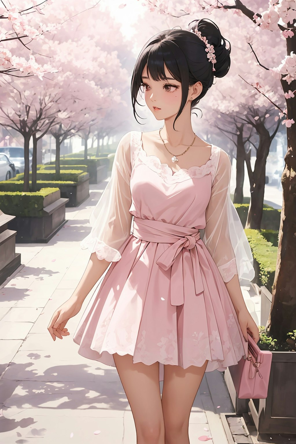 pastel pink dress with sleeves