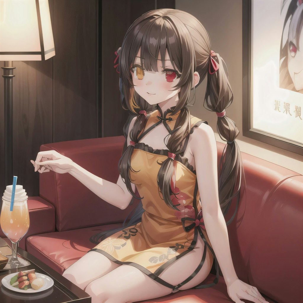 黒髪ツインテで中華服の少女