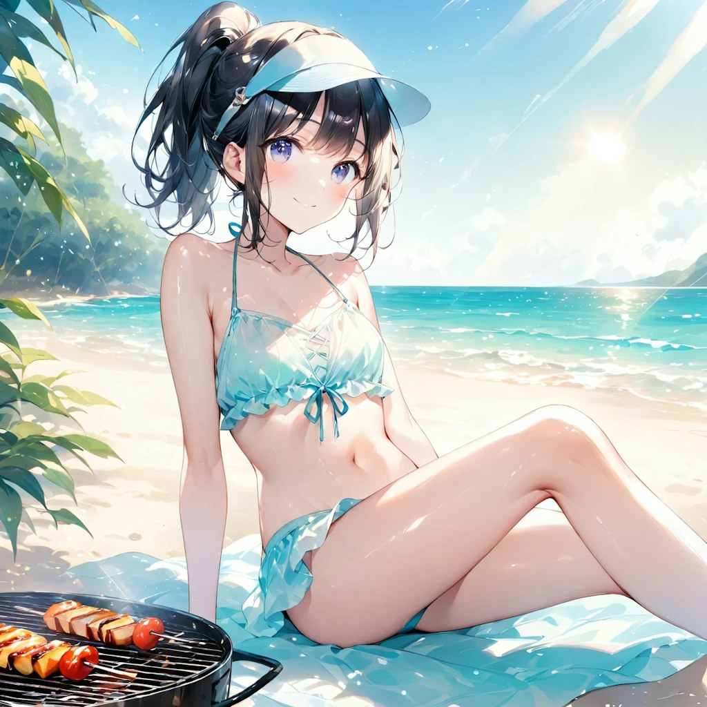 浜でBBQ