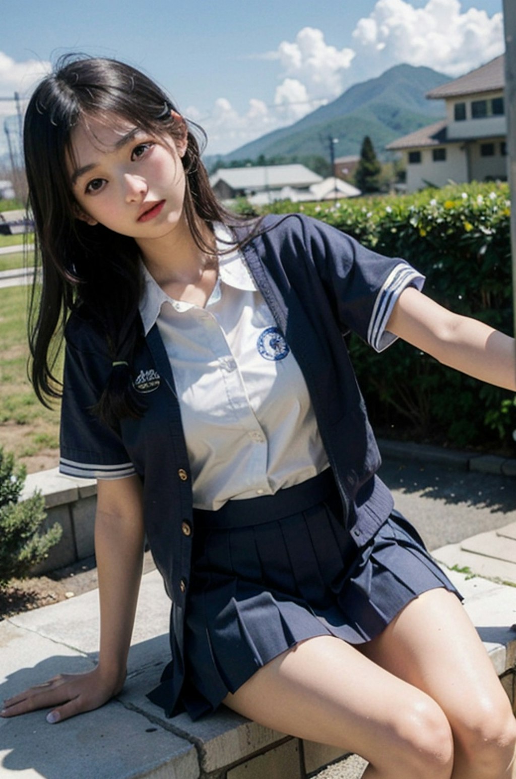 制服女子　道端