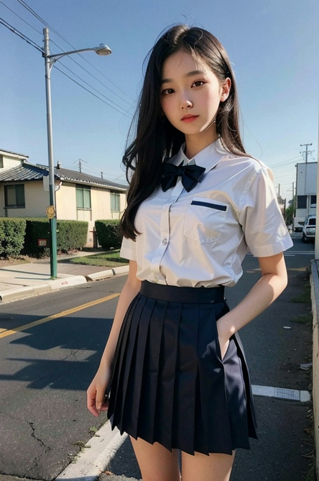 制服女子　道端