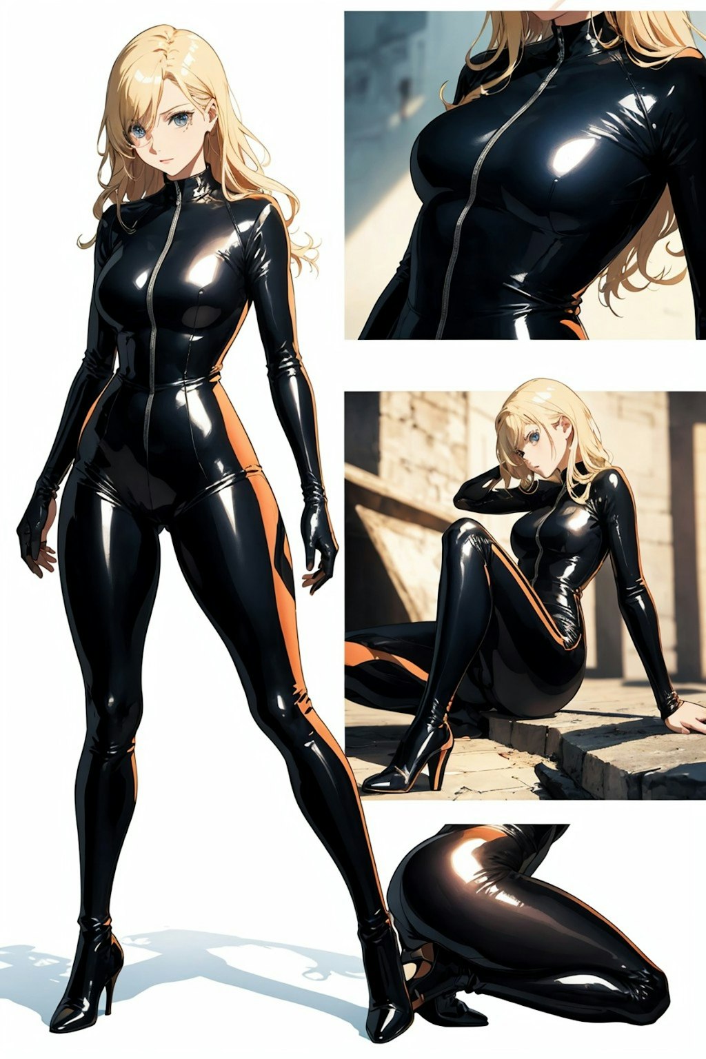 latex suit: blonde