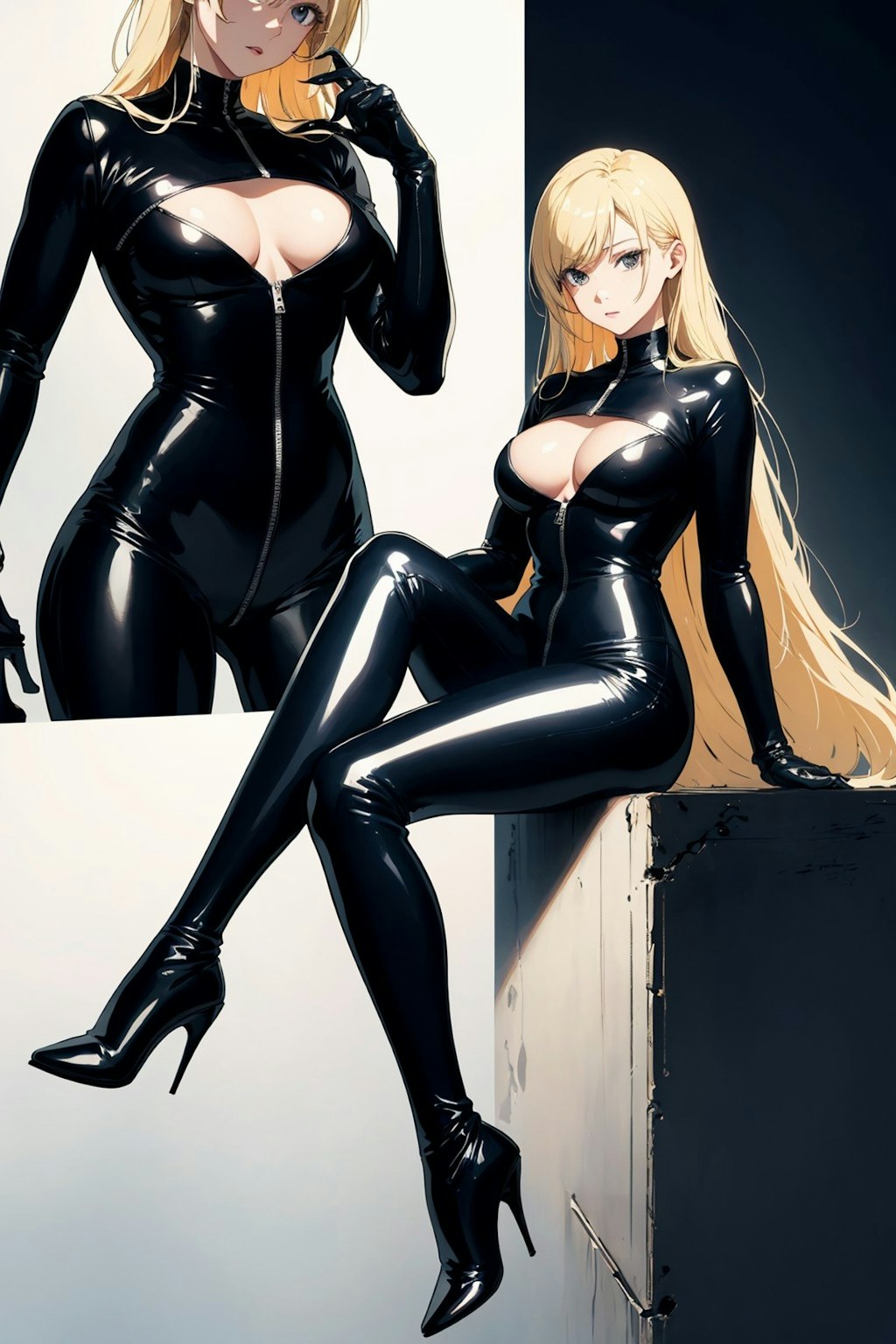 latex suit: blonde