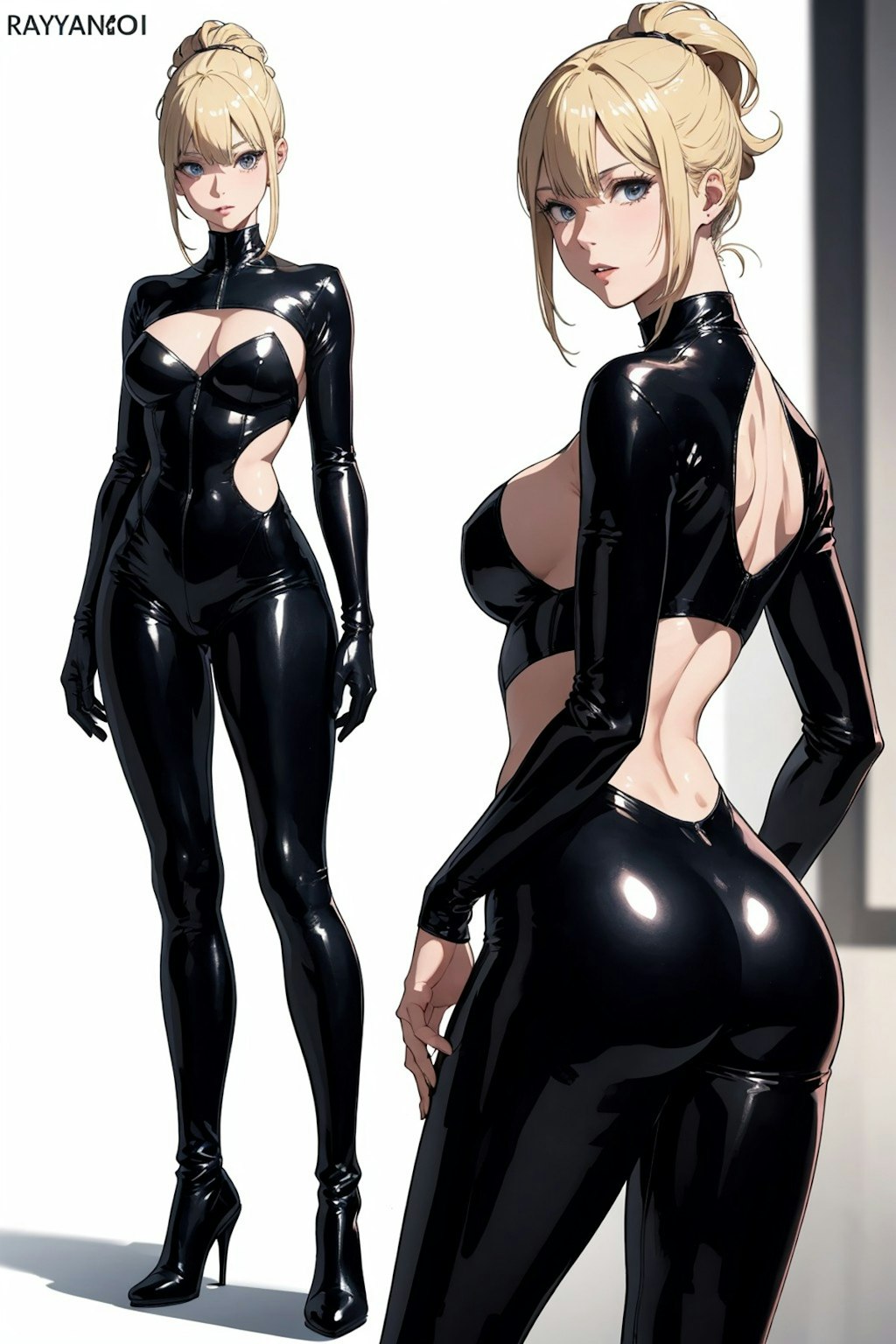 latex suit: blonde