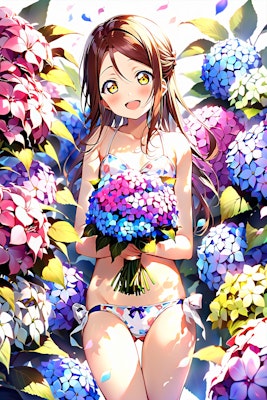 桜内梨子 紫陽花カーテン1 『さくらうちりこっぴーです♪』「奇跡だよー！」 | の人気AIイラスト・グラビア