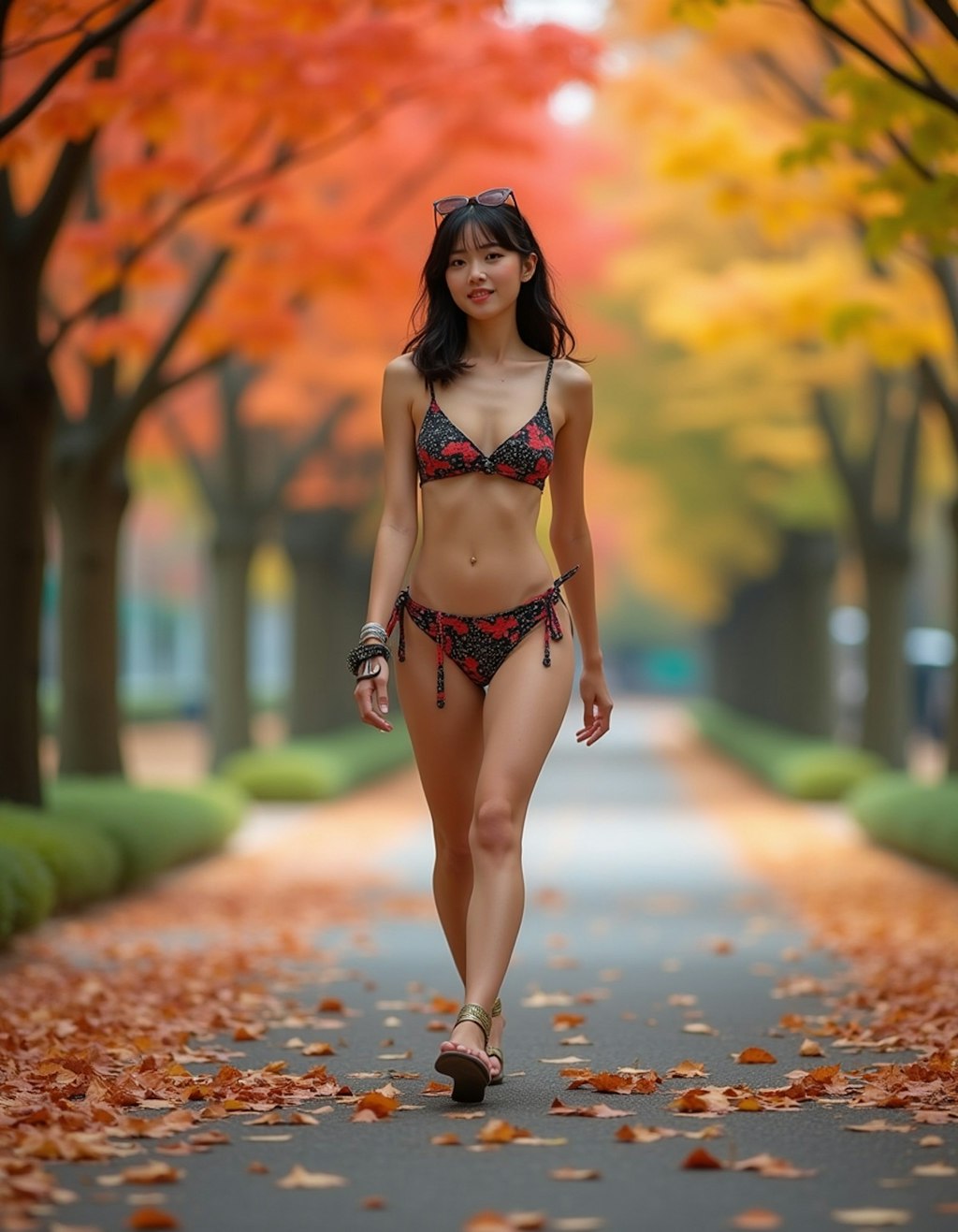 水着美女とセクシーに紅葉デート