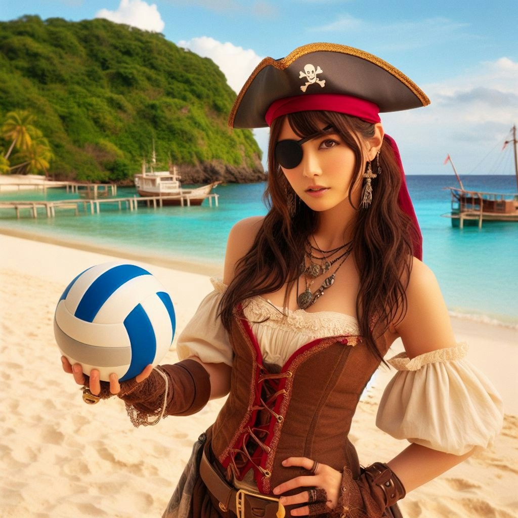 ビーチバレーを楽しむ海賊