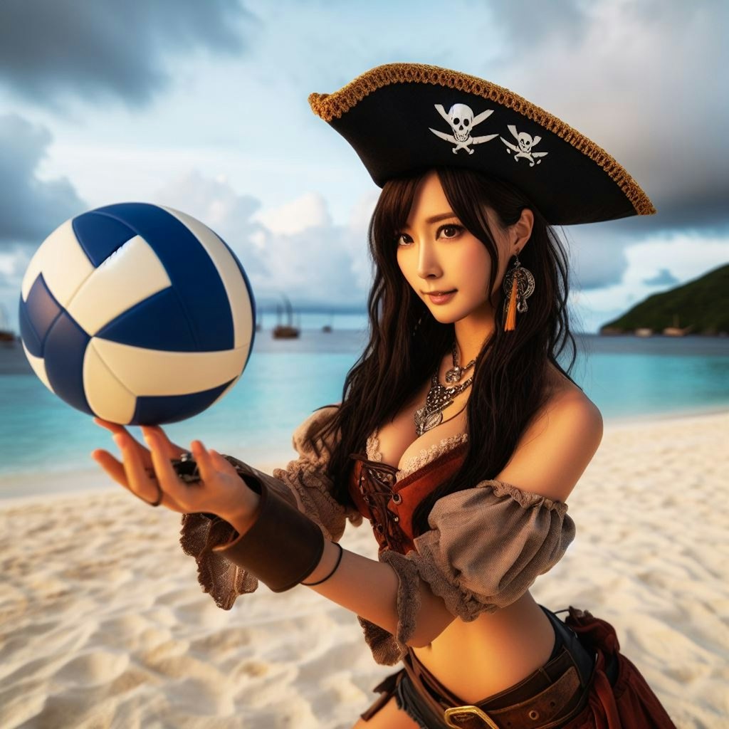 ビーチバレーを楽しむ海賊