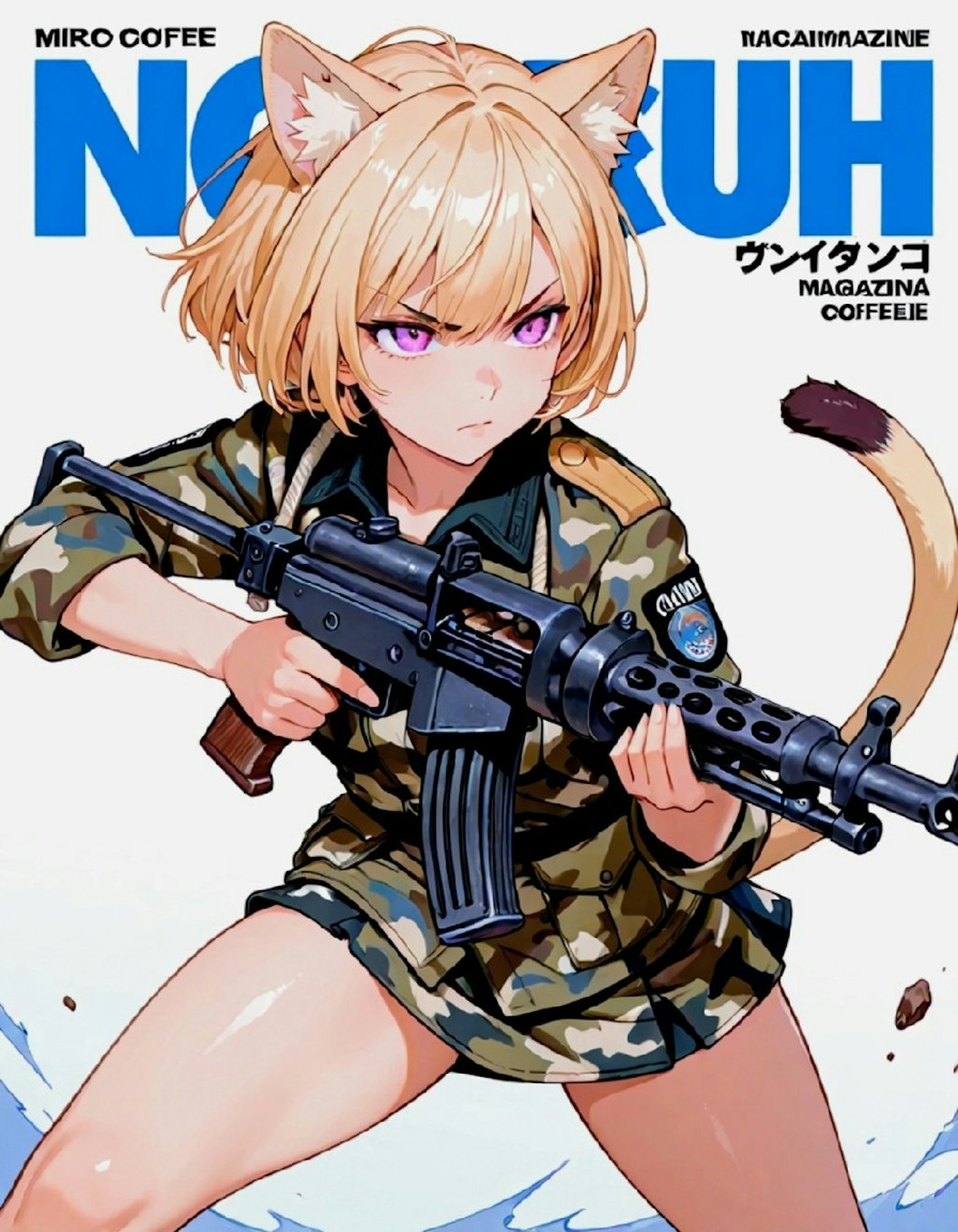ミリタリー雑誌表紙風イラスト・😻ネコミミちゃん