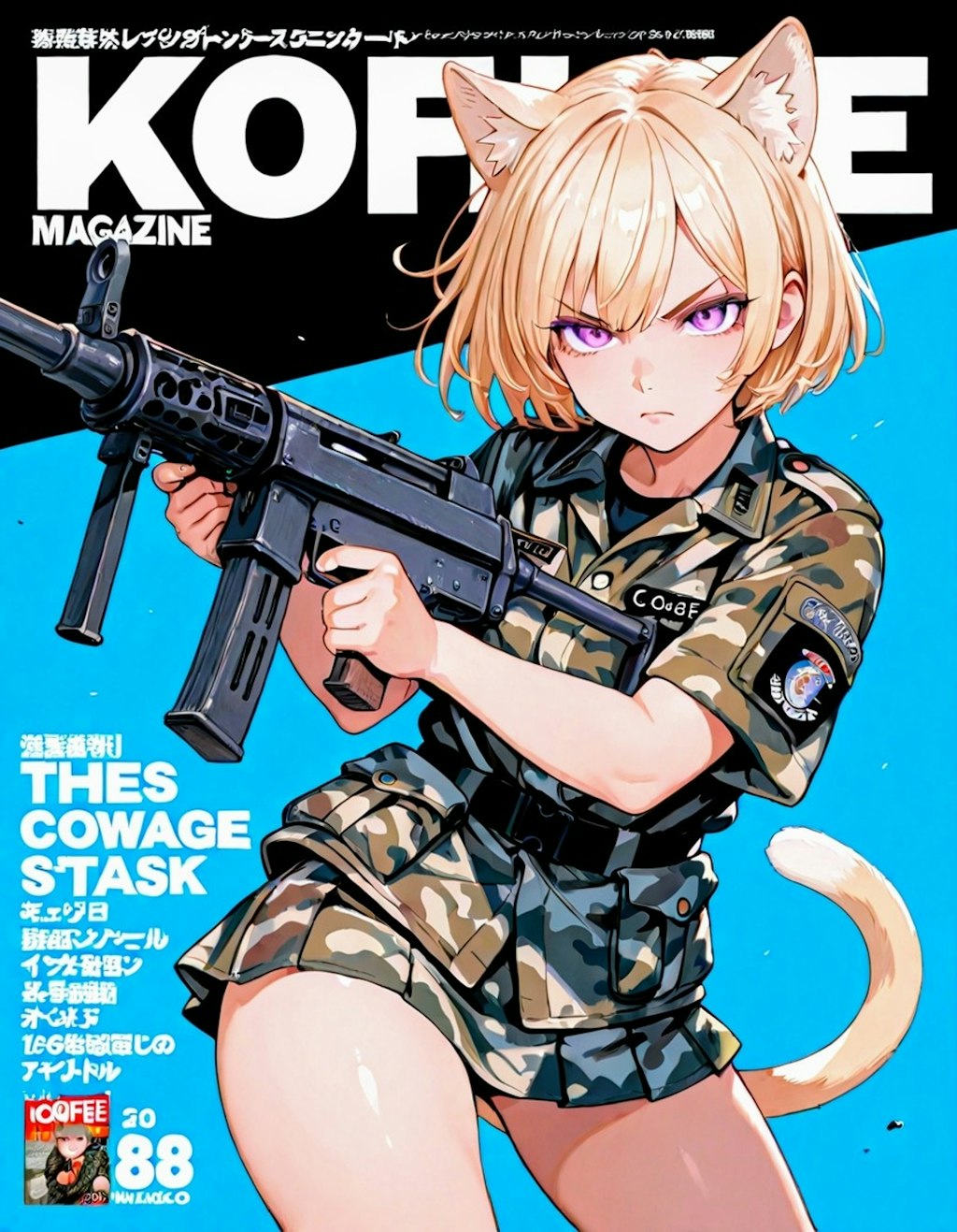 ミリタリー雑誌表紙風イラスト・😻ネコミミちゃん
