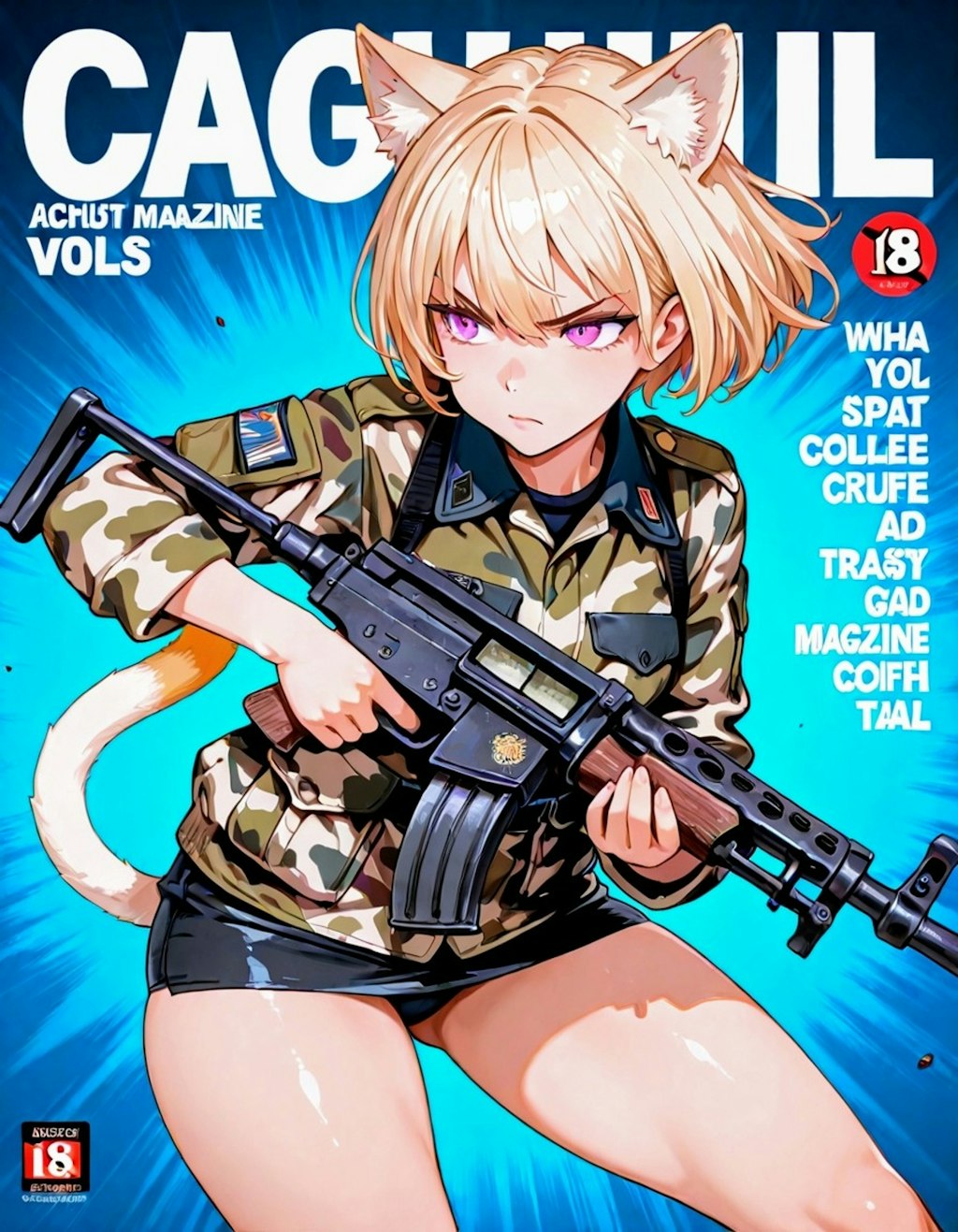 ミリタリー雑誌表紙風イラスト・😻ネコミミちゃん