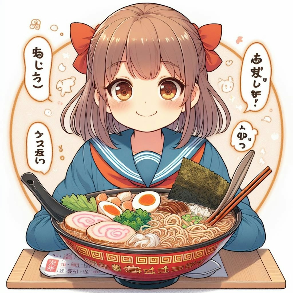 ラーメンをすする女子校生