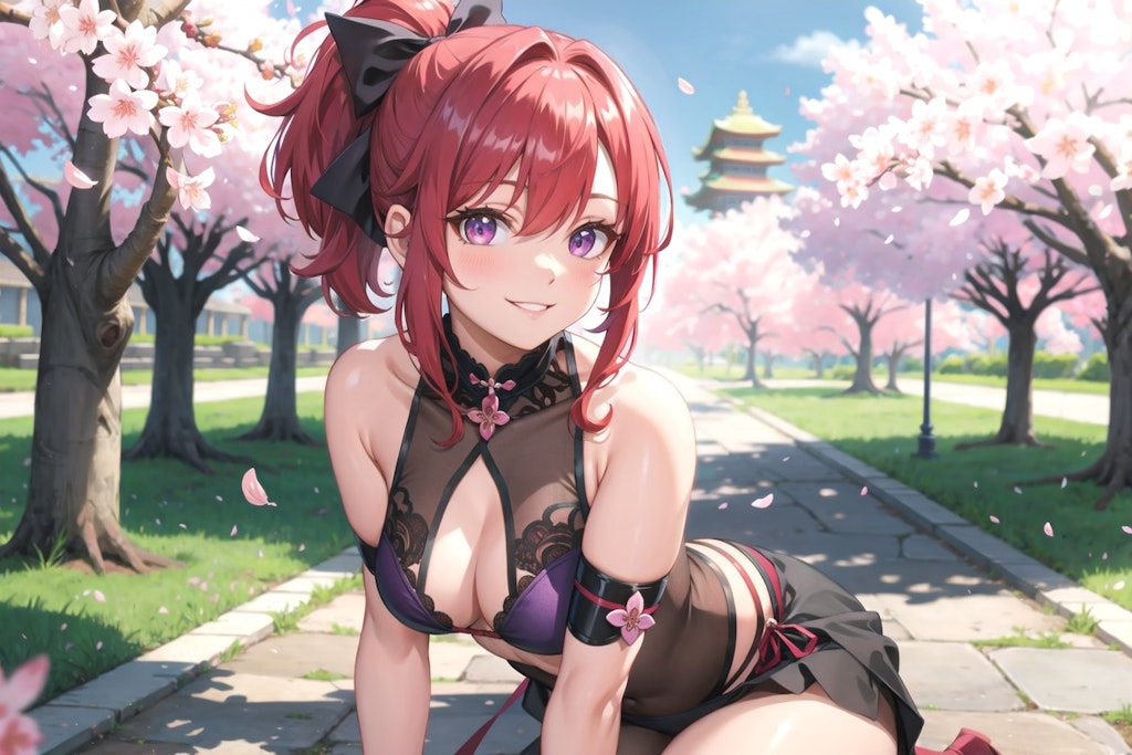 桜舞うポニテ娘