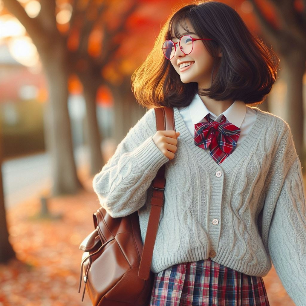 眼鏡女子 楓の秋散歩