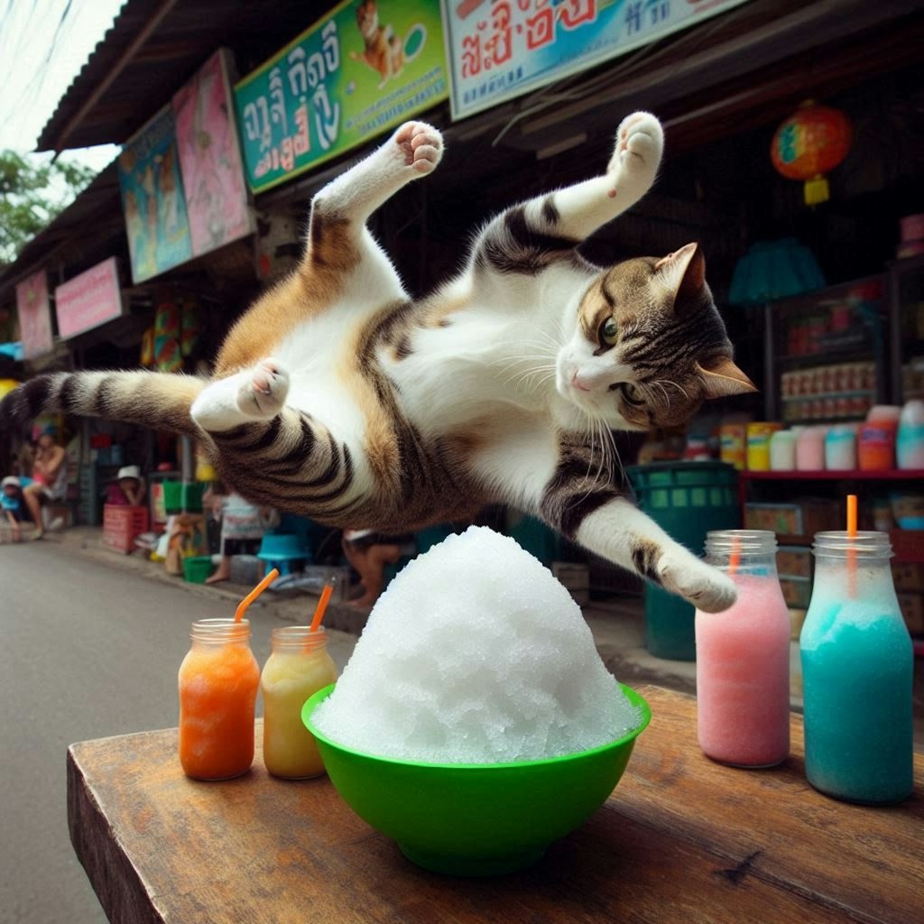 かき氷屋で働く猫