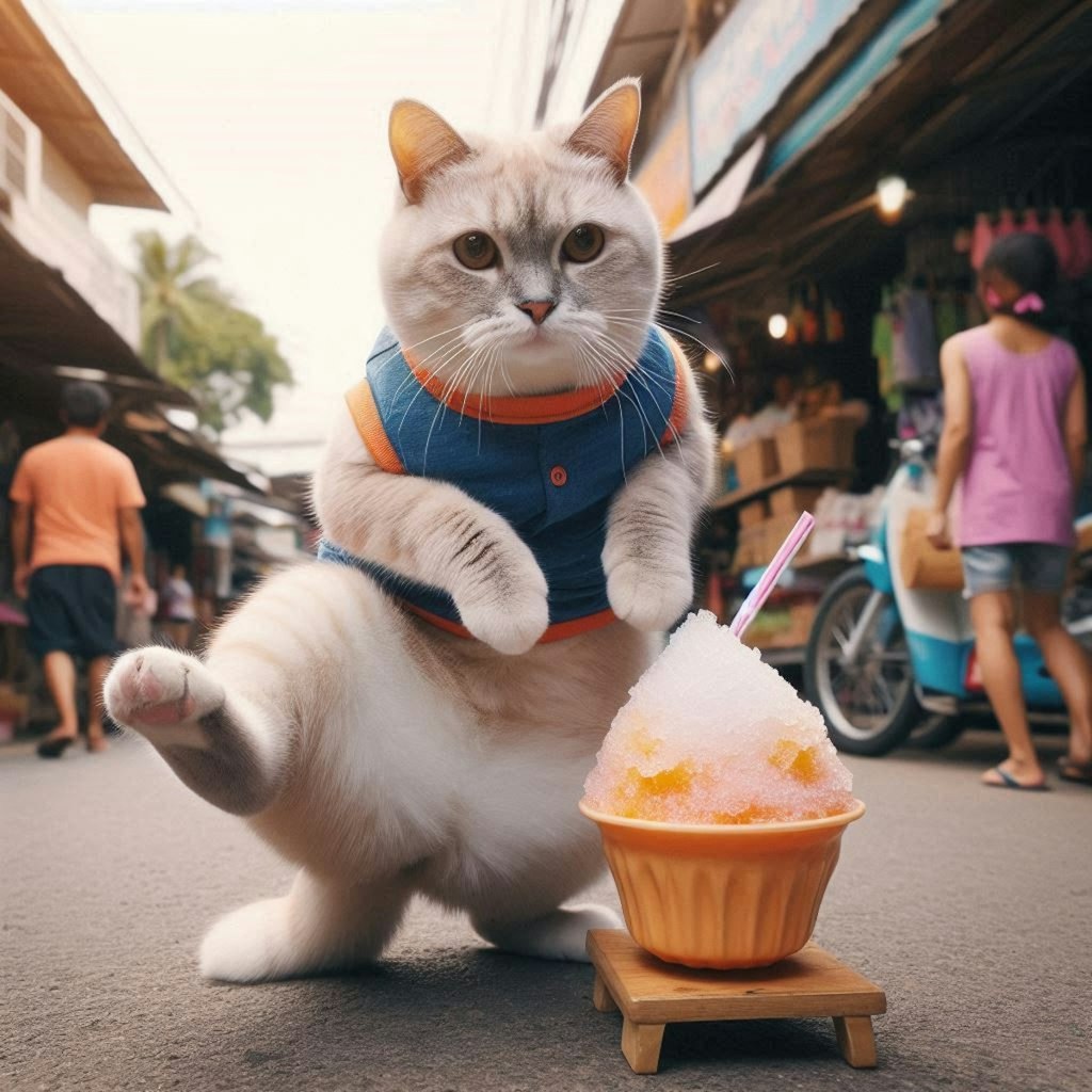 かき氷屋で働く猫