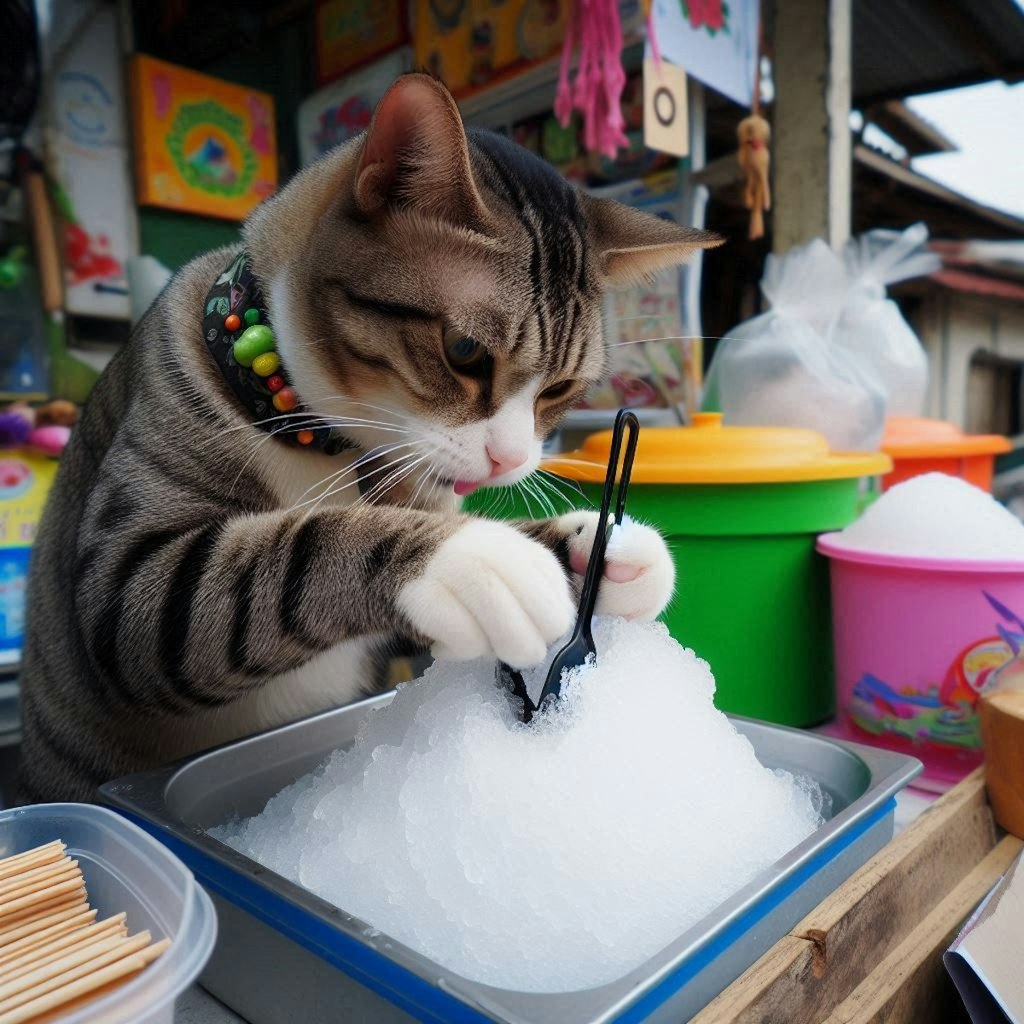 かき氷屋で働く猫