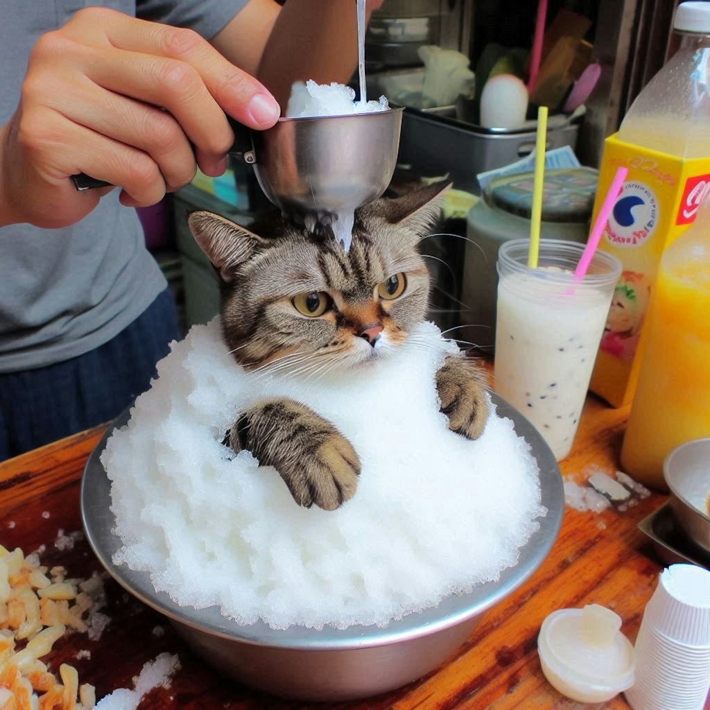 かき氷屋で働く猫