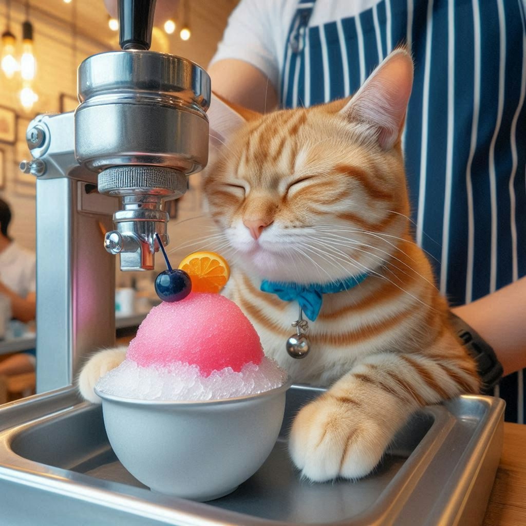 かき氷屋で働く猫