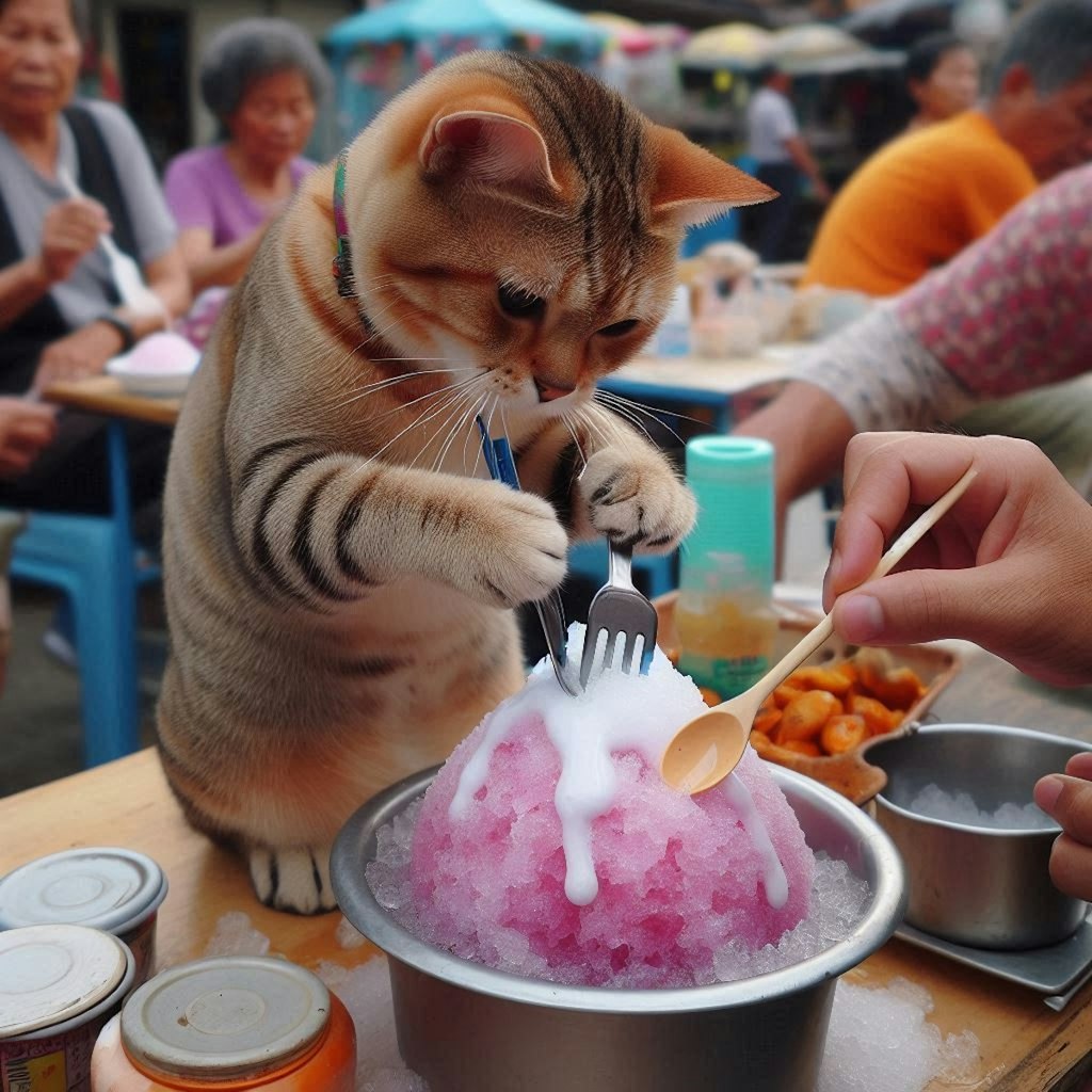 かき氷屋で働く猫