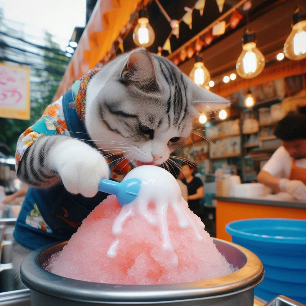 かき氷屋で働く猫