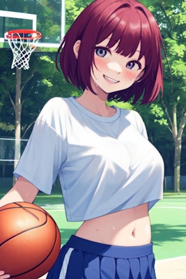 バスケをする彼女。