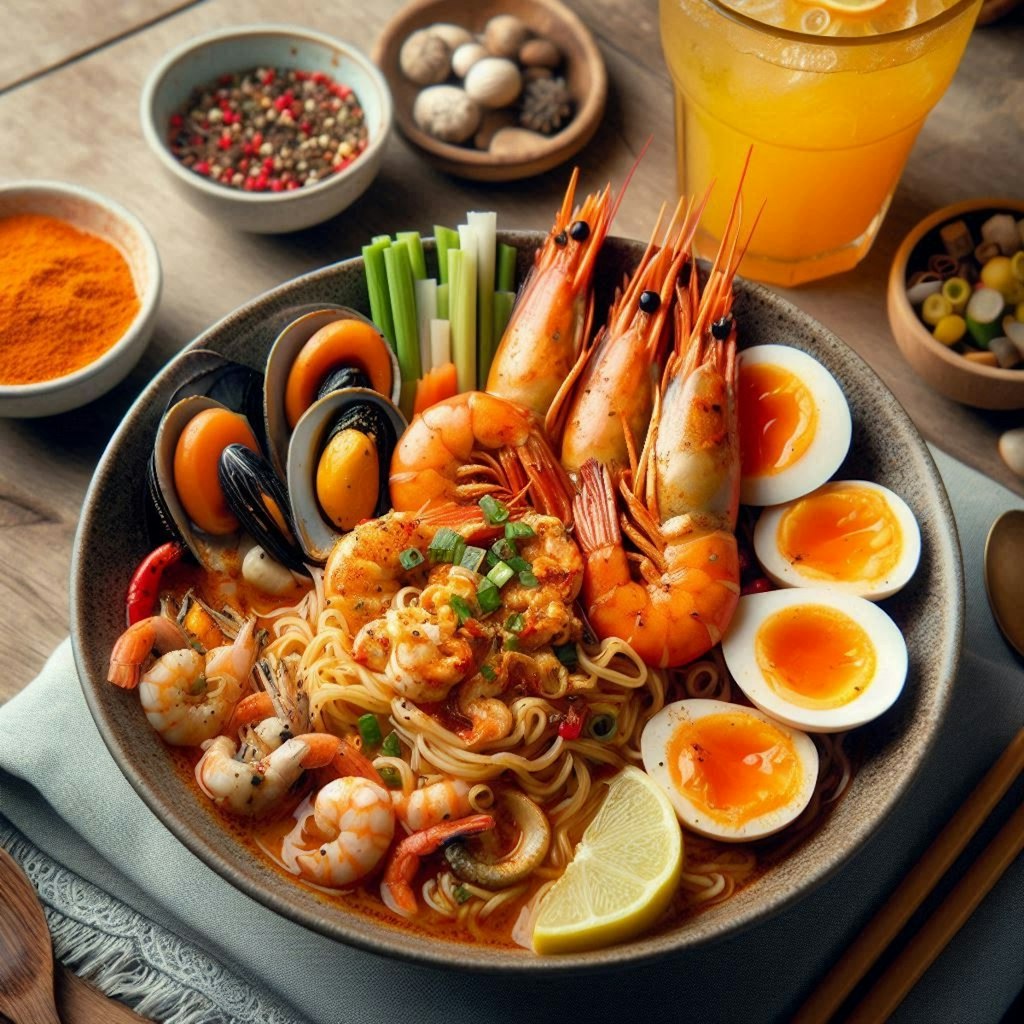 水分補給必至のseafood noodle