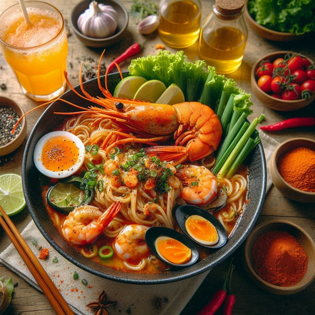 水分補給必至のseafood noodle