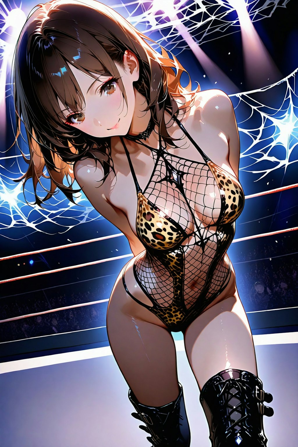 ヒョウ柄水着の女子プロレスラー