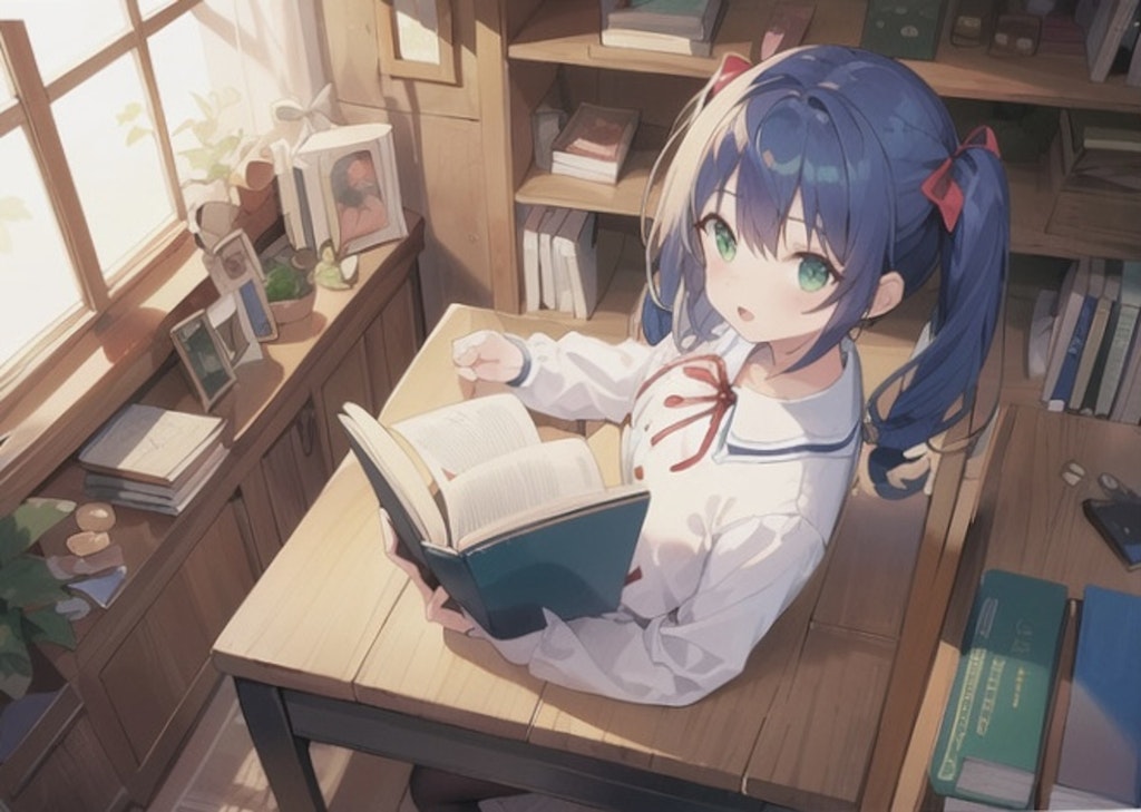 夜中まで読書する女の子（AQUA）