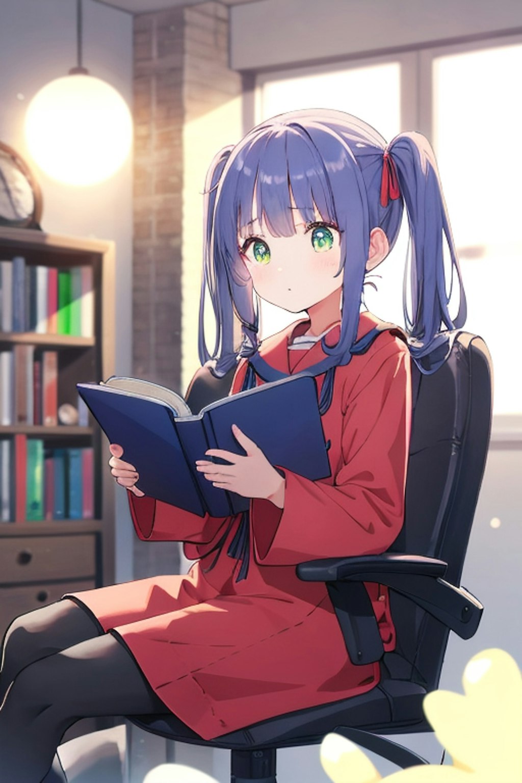 夜中まで読書する女の子（AQUA）