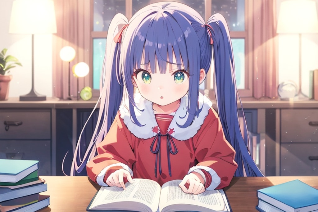 夜中まで読書する女の子（AQUA）